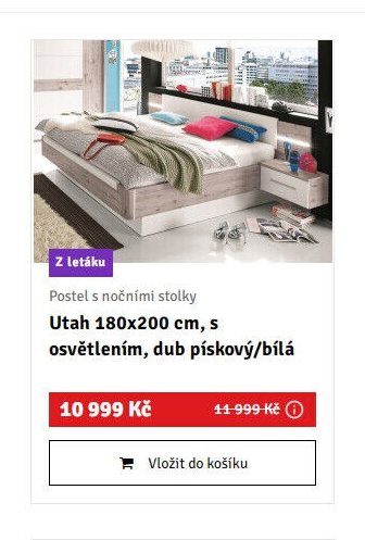 Postel s nočními stolky Utah 180x200 cm, s osvětlením, dub pískový/bílá