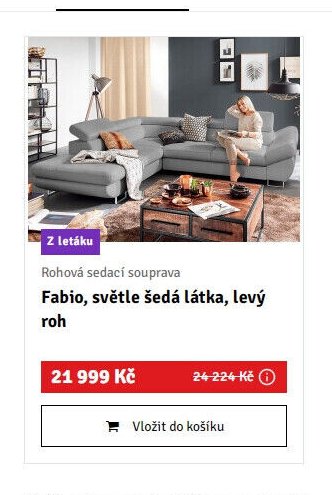 Rohová sedací souprava Fabio, světle šedá látka, levý roh
