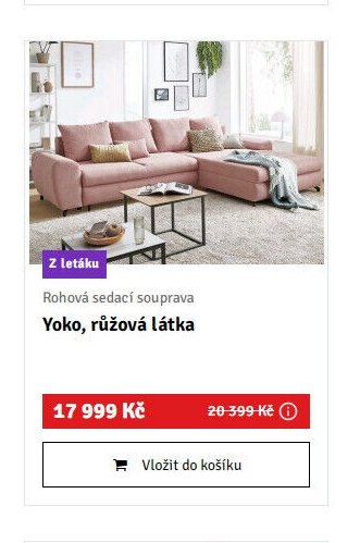Rohová sedací souprava Yoko, růžová látka