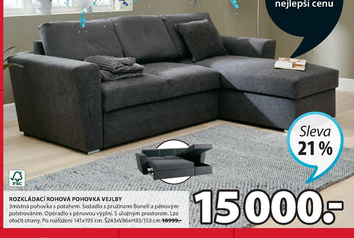 ROZKLÁDACÍ ROHOVÁ POHOVKA VEJLBY