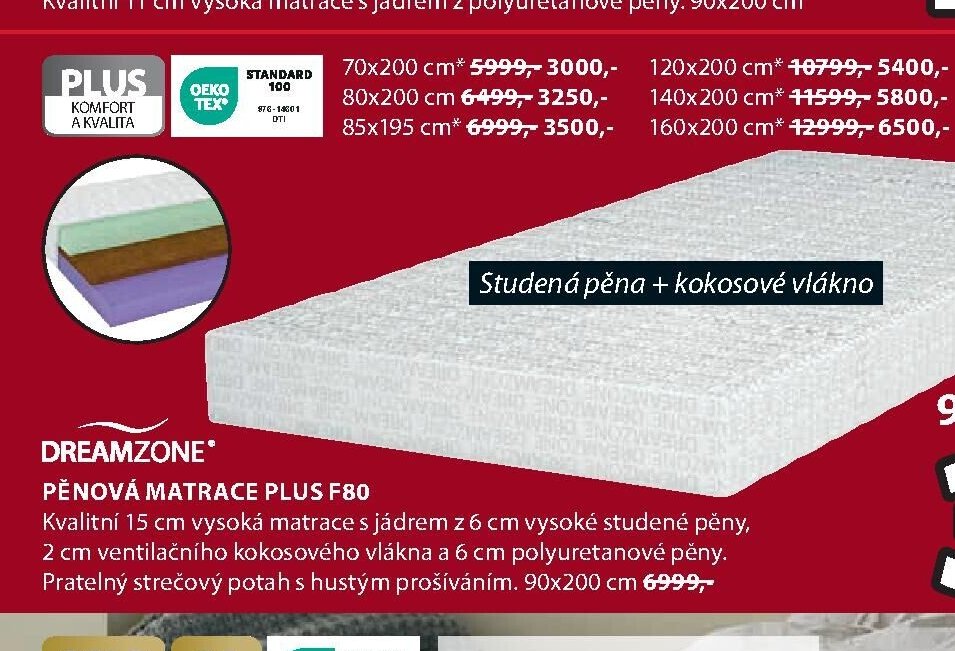DREAMZONE PĚNOVÁ MATRACE PLUS F80