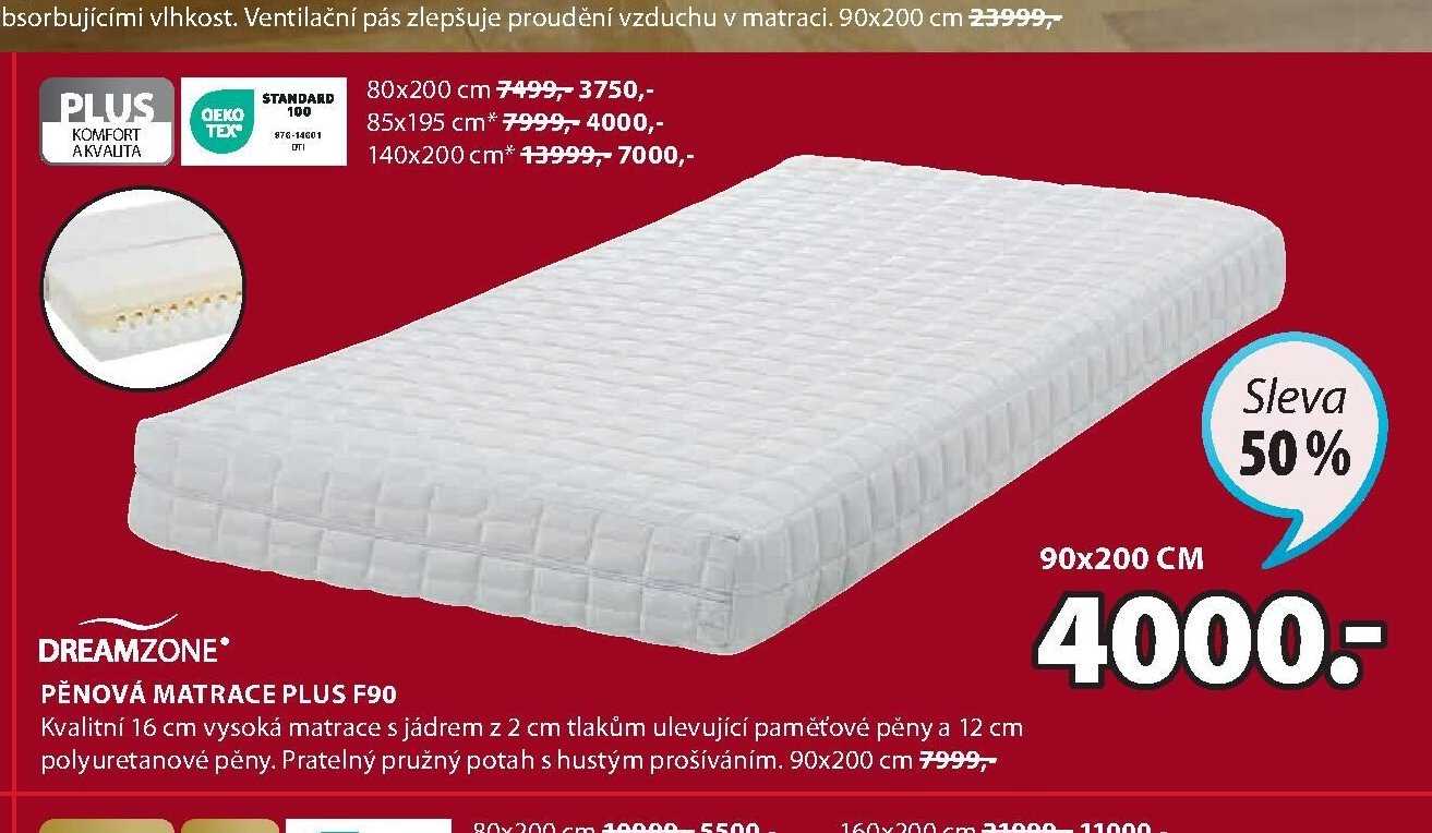 DREAMZONE PĚNOVÁ MATRACE PLUS F90