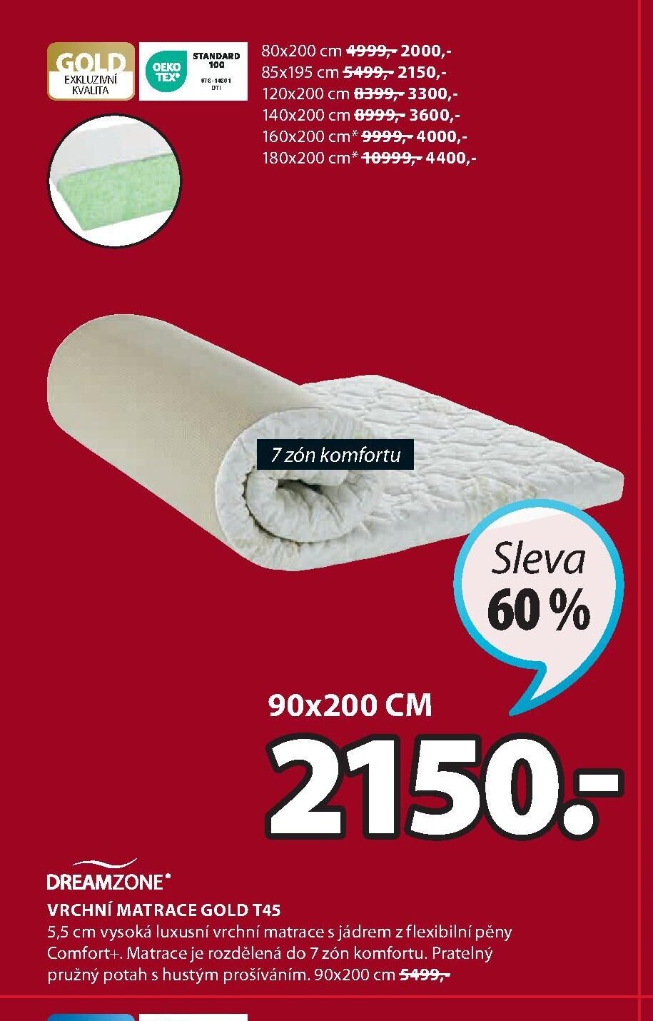 VRCHNÍ MATRACE GOLD T45