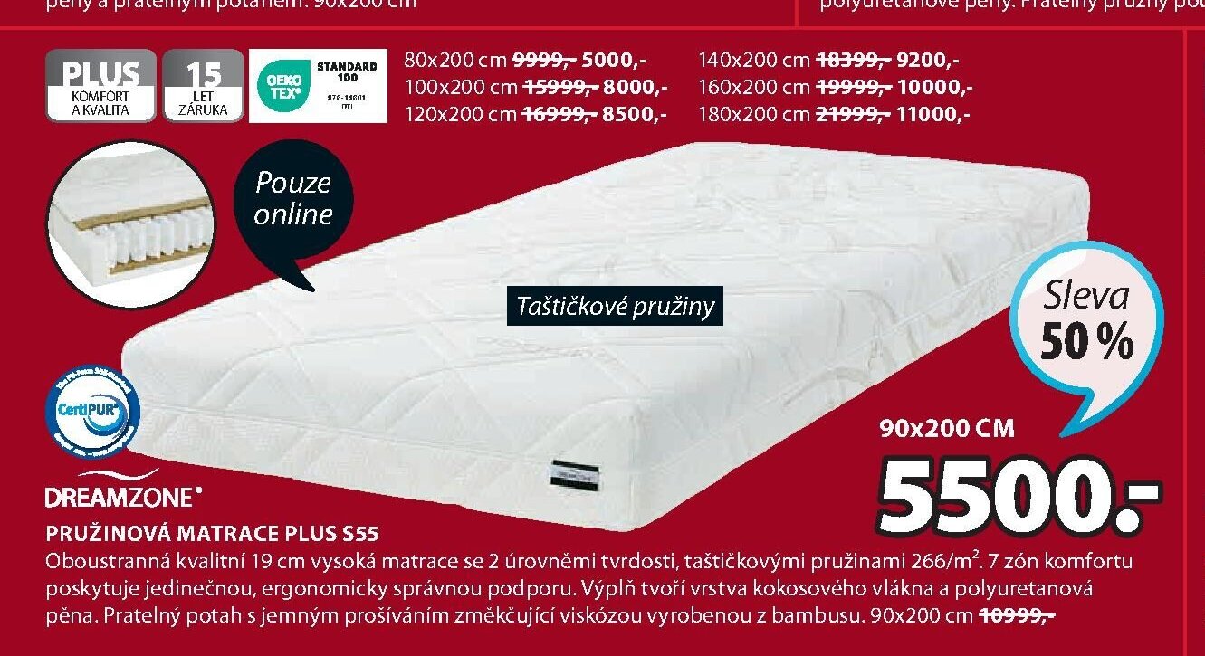 PRUŽINOVÁ MATRACE PLUS S55