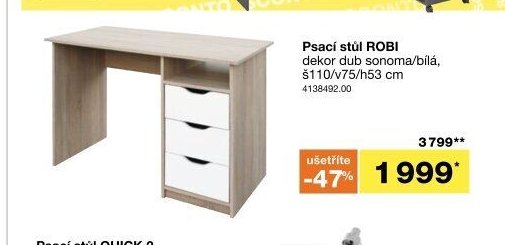 Psací stůl ROBI dekor dub sonoma/bílá