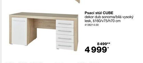 Psací stůl CUBE dekor dub sonoma/bílá vysoký lesk