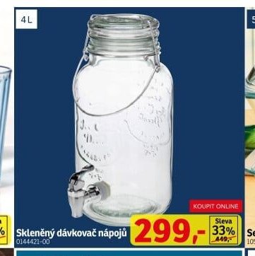 Skleněný dávkovač nápojů