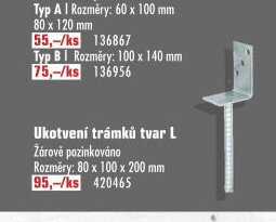 Ukotvení trámků tvar L
