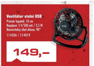 Ventilátor stolní USB