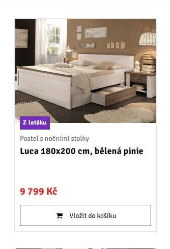 Postel s nočními stolky Luca 180x200 cm, bělená pinie