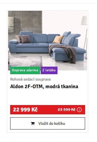 Rohová sedací souprava Aldon 2F-OTM, modrá tkanina