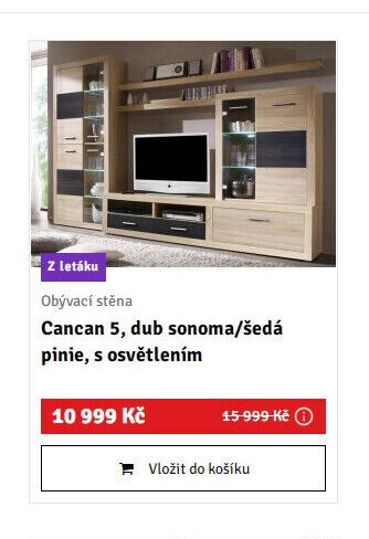 Obývací stěna Cancan 5, dub sonoma/šedá pinie, s osvětlením