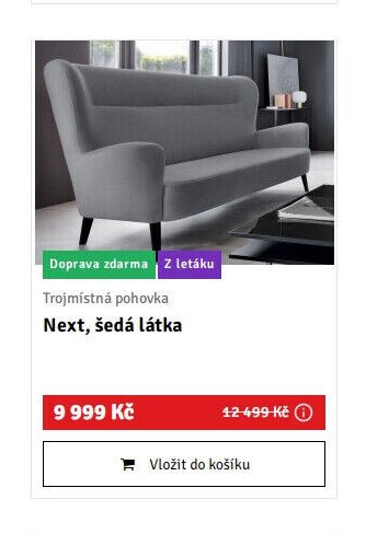 Trojmístná pohovka Next, šedá látka