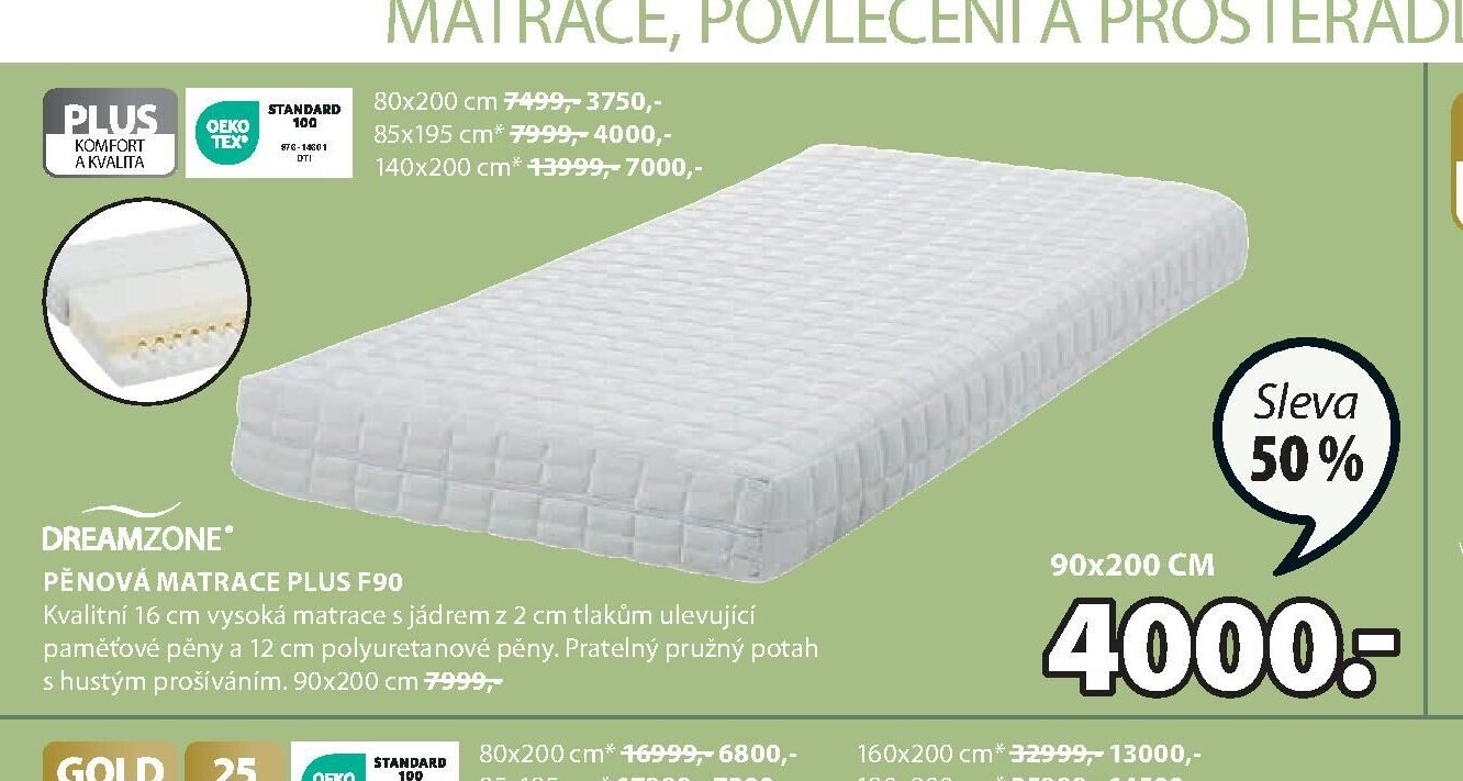 DREAMZONE PĚNOVÁ MATRACE PLUS F90