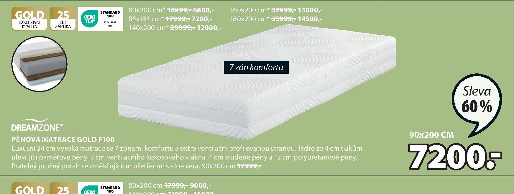 DREAMZONE PĚNOVÁ MATRACE GOLD F100