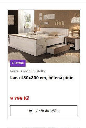 Postel s nočními stolky Luca 180x200 cm, bělená pinie