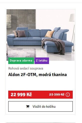 Rohová sedací souprava Aldon 2F-OTM, modrá tkanina
