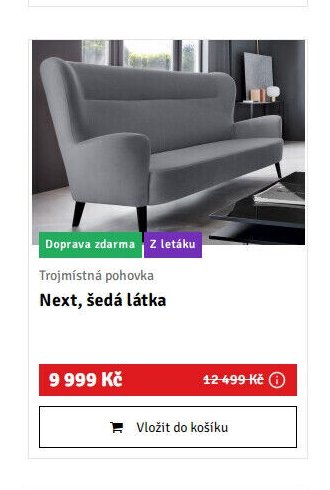 Trojmístná pohovka Next, šedá látka