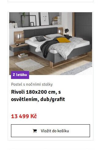 Postel s nočními stolky Rivoli 180x200 cm, s osvětlením, dub/grafit