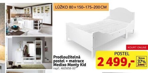 Prodloužitelná postel + matrace Medixo Monty Kid