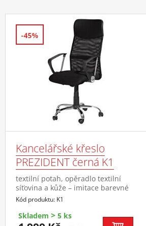 Kancelářské křeslo PREZIDENT černá K1