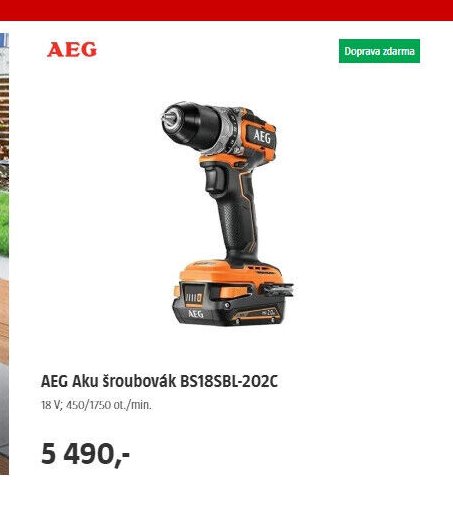 AEG Aku šroubovák BS18SBL-202C