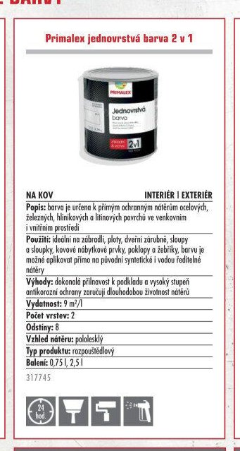 Primalex jednovrstvá barva 2 v 1