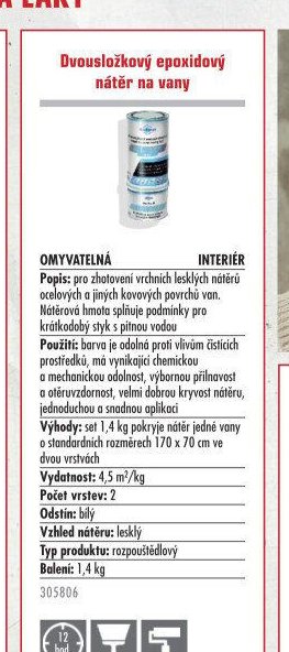 Dvousložkový epoxidový nátěr na vany