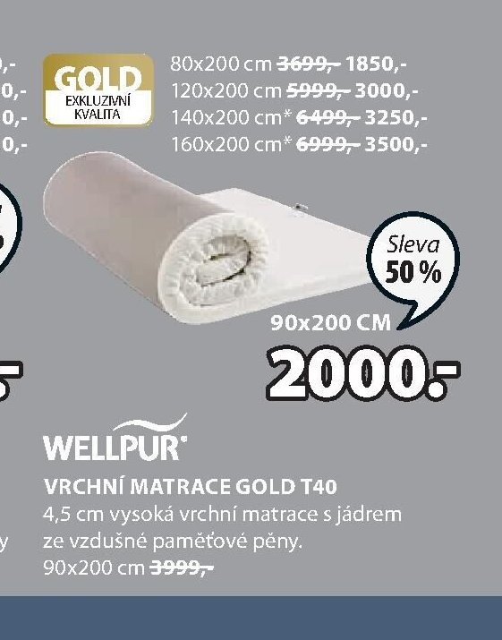 VRCHNÍ MATRACE GOLD T40