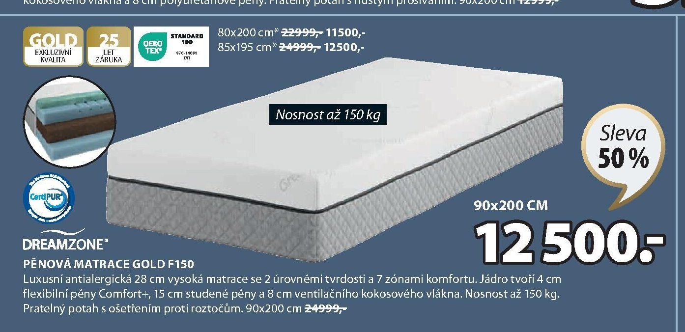 PĚNOVÁ MATRACE GOLD F150
