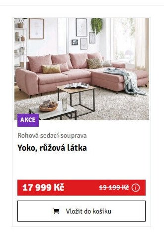 Rohová sedací souprava Yoko, růžová látka