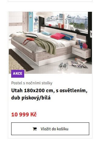 Postel s nočními stolky Utah 180x200 cm, s osvětlením, dub pískový/bílá