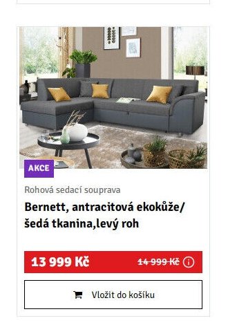 Rohová sedací souprava Bernett, antracitová ekokůže/šedá tkanina, levý roh
