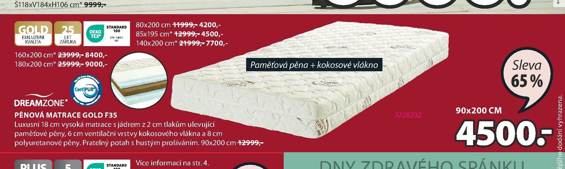 DREAMZONE PĚNOVÁ MATRACE GOLD F35