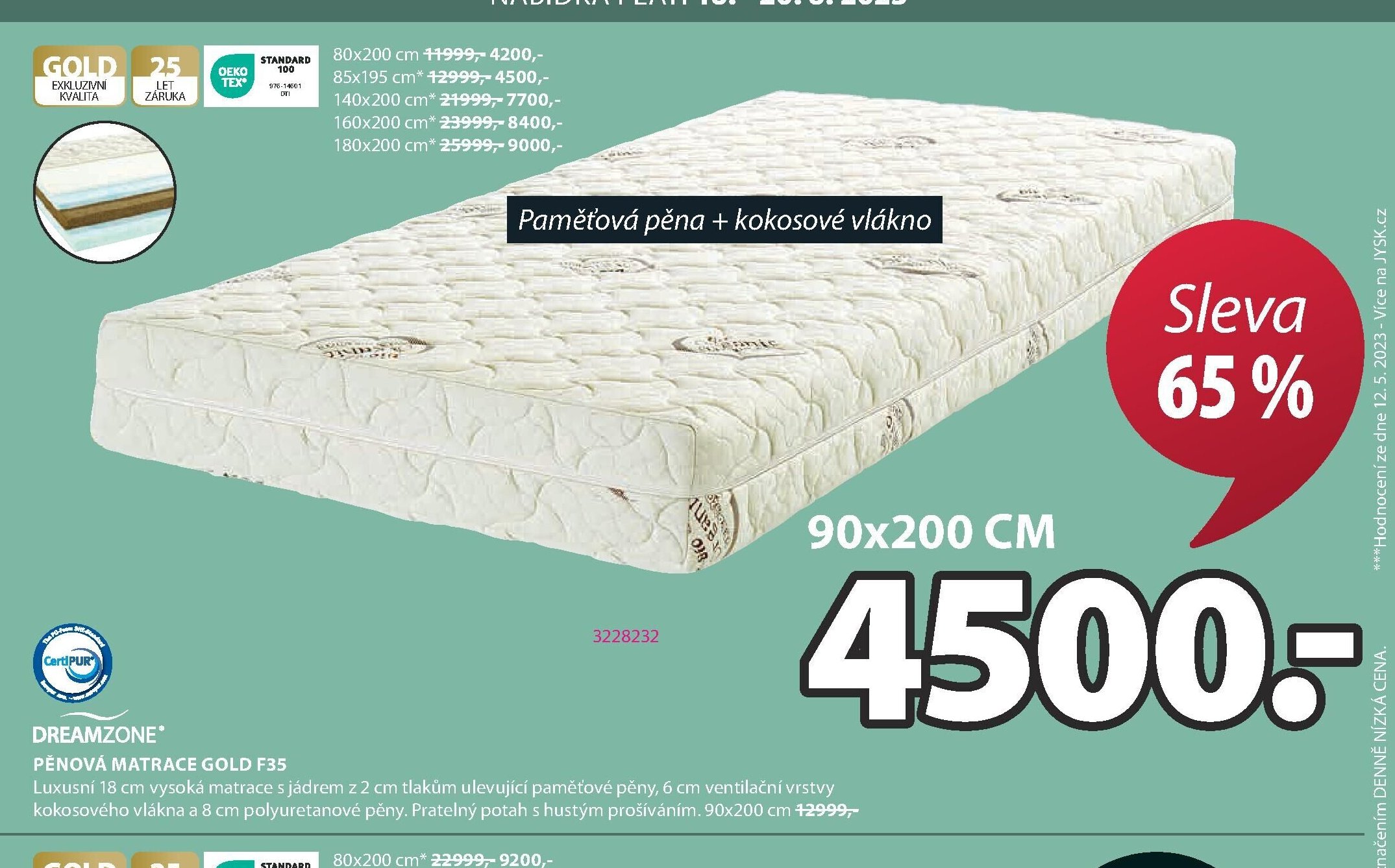 DREAMZONE PĚNOVÁ MATRACE GOLD F35
