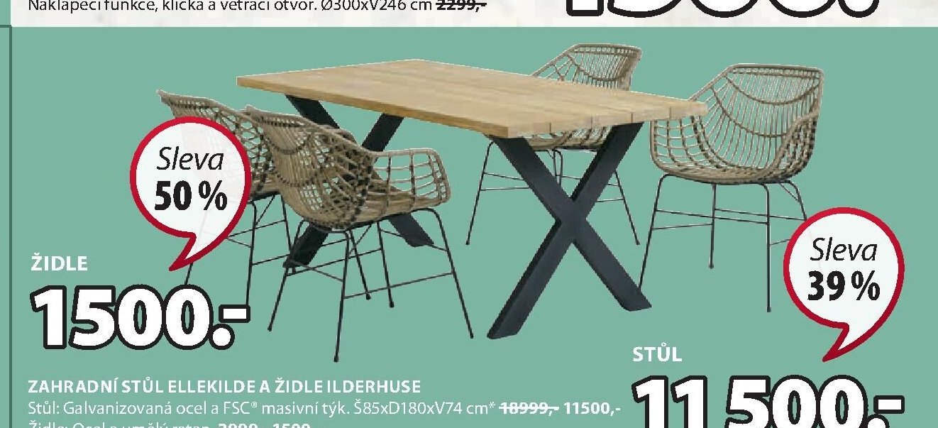 ZAHRADNÍ STŮL ELLEKILDE A ŽIDLE ILDERHUSE