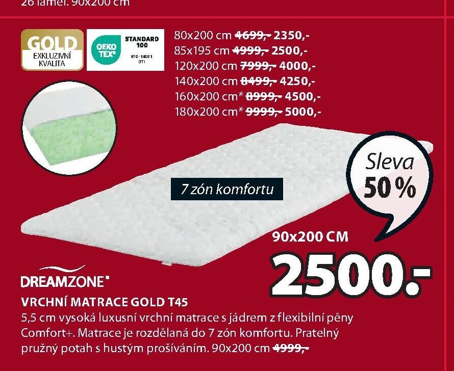 Vrchní matrace GOLD T45
