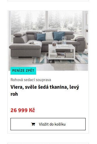 Rohová sedací souprava Viera, světle šedá tkanina, levý roh