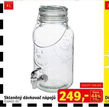Skleněný dávkovač nápojů