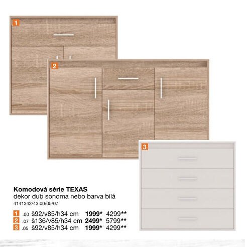 Komodová série TEXAS dekor dub sonoma nebo barva bílá