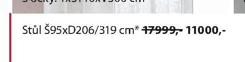 Stůl 95xD206/319 cm