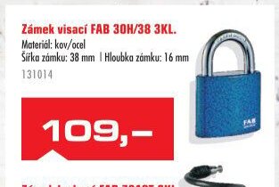 Zámek visací FAB 30H/38 3KL