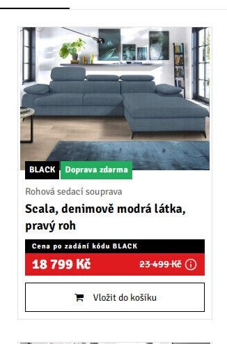 Rohová sedací souprava Scala, denimově modrá látka, pravý roh