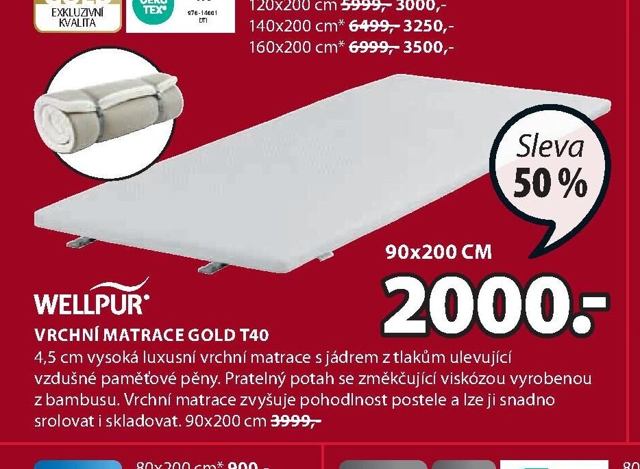 WELLPUR Vrchní matrace GOLD T40
