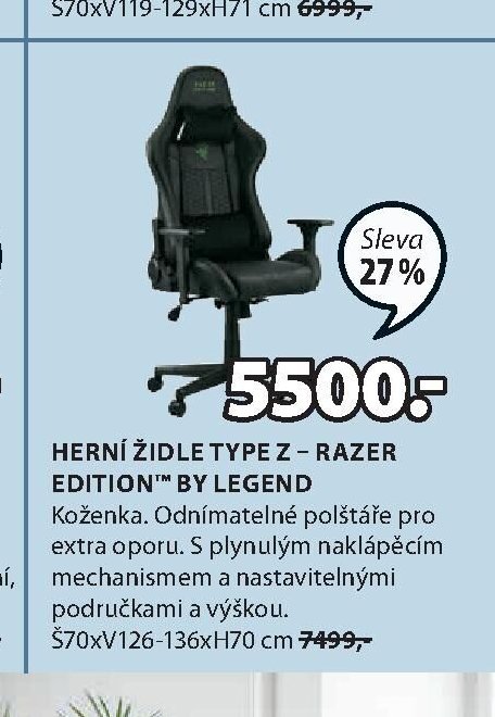 HERNÍ ŽIDLE TYPE Z – RAZER EDITION™ BY LEGEND