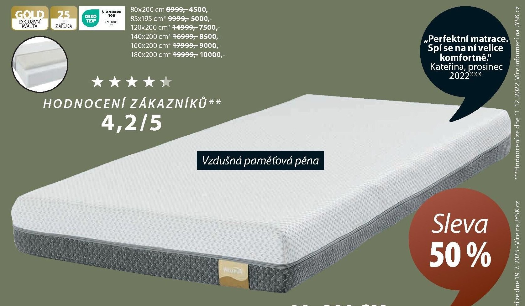 PĚNOVÁ MATRACE GOLD F30