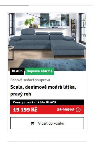 Rohová sedací souprava Scala, denimově modrá látka, pravý roh