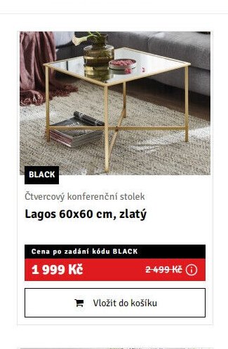 Čtvercový konferenční stolek Lagos 60x60 cm, zlatý