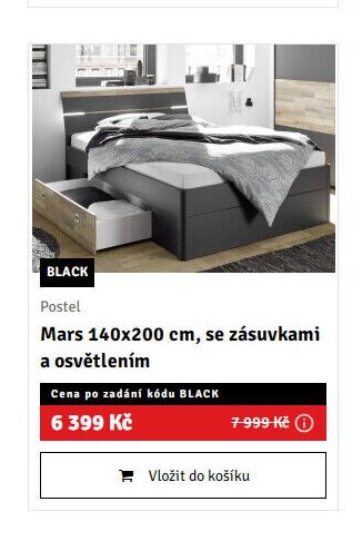 Postel Mars 140x200 cm, se zásuvkami a osvětlením
