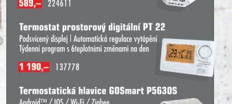 Termostat prostorový digitální PT 22